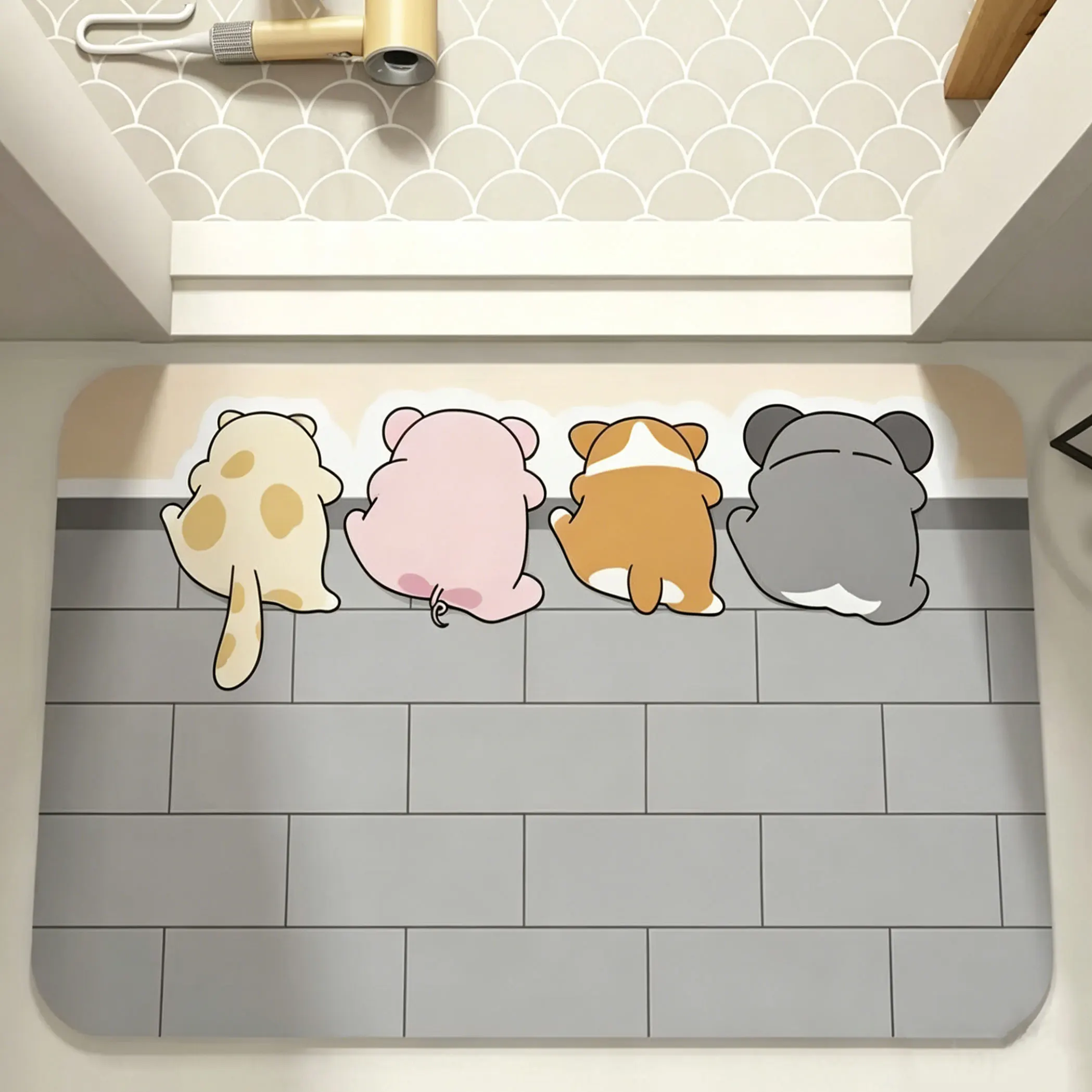 Cartoon-Diatomeenerde-Badematte, super saugfähig, rutschfest, schnell trocknend, weiche Bodenmatte für Dusche, Waschküche, Schlafzimmer, Wohnmobil, Badezimmer – Detail 3
