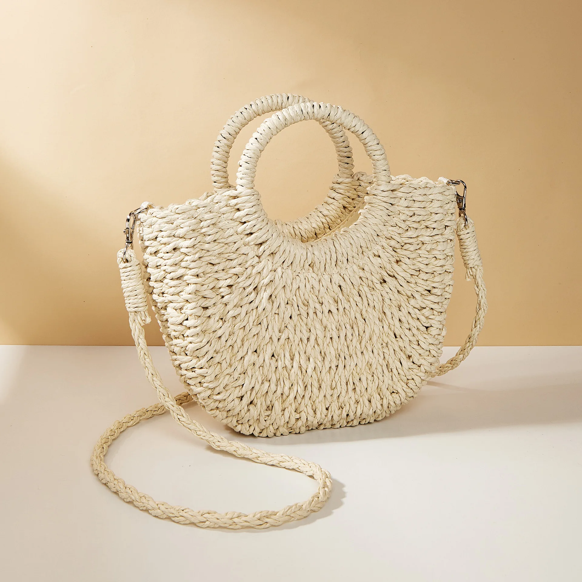 Casual Candy Color Straw Basket Bag Rope Woven Women Handbags Handmade Summer Beach Bag Small Tote Vacation Purses 2024