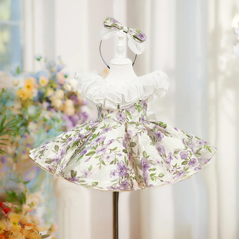 Girls First Birthday Party Dress Costume Children Flower Evening Gown Kids Eid Kids Clothing Puffy Princess Formal Celebration