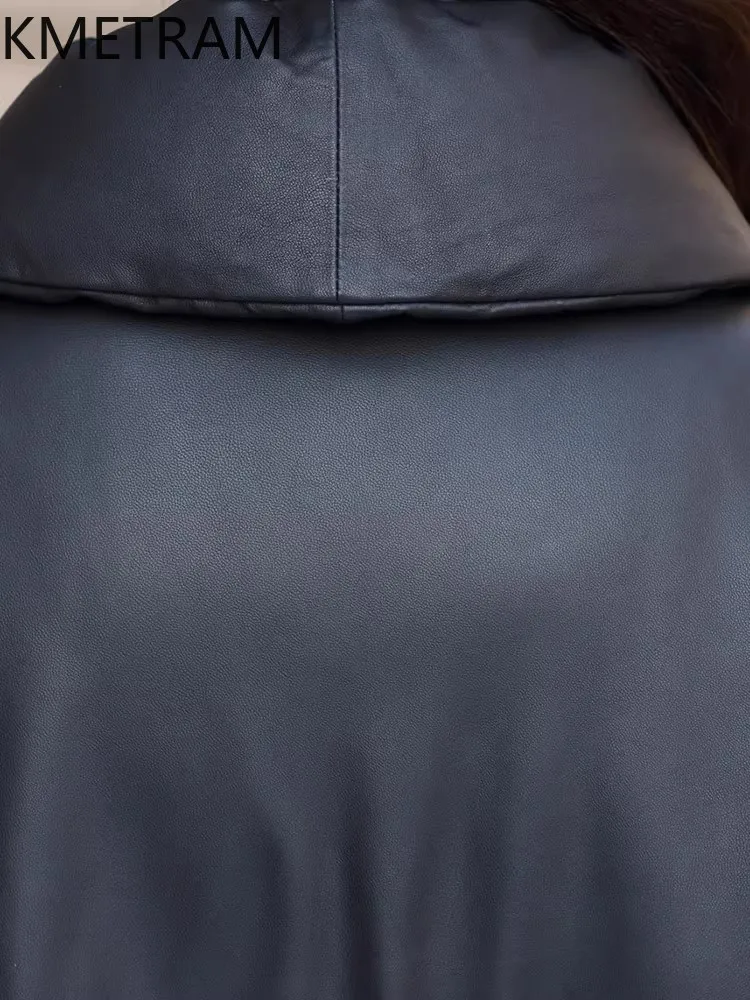 سترة KMETRAM من جلد الغنم الطبيعي الأصلي ملابس خارجية سوداء أنيقة لشتاء 2025 ملابس علوية طويلة للسيدات ملابس نسائية #5