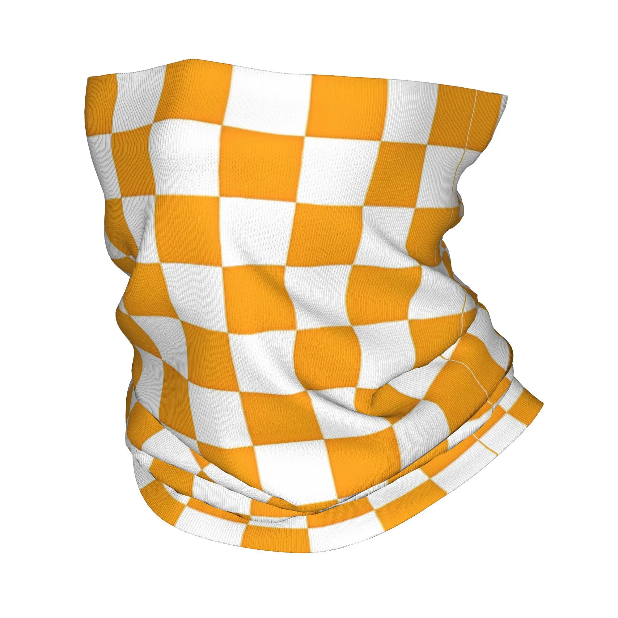 Orange And White Checkerboard Bandana Neck Cover Printed  Mask Scarf Multifunctional Balaclava Outdoor Sports Adult Washable