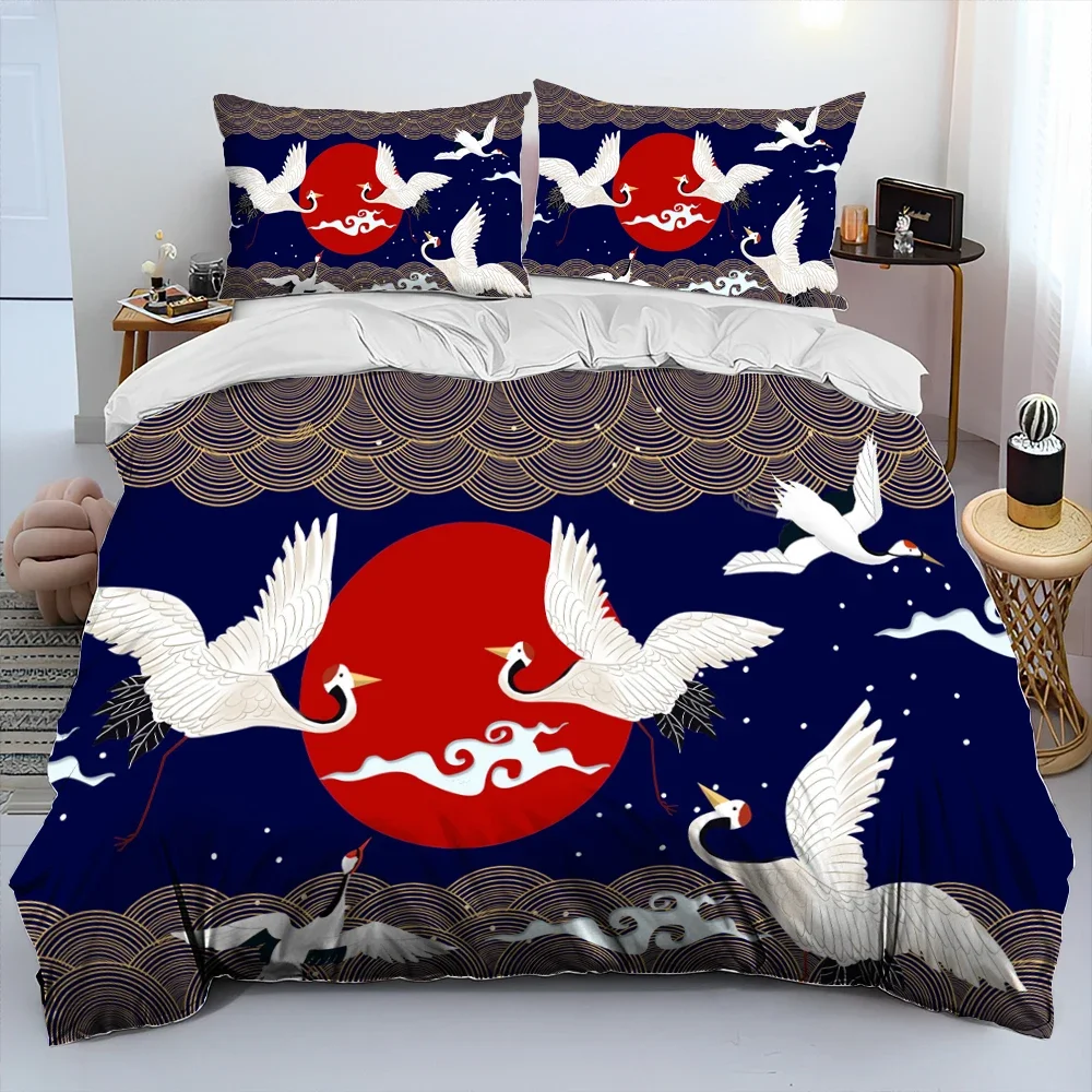 Chinese Style Red Crowned Crane Birds Comforter Bedding Set,Duvet Cover Bed Set Quilt Cover Pillowcase,Queen Bedding Set Adult