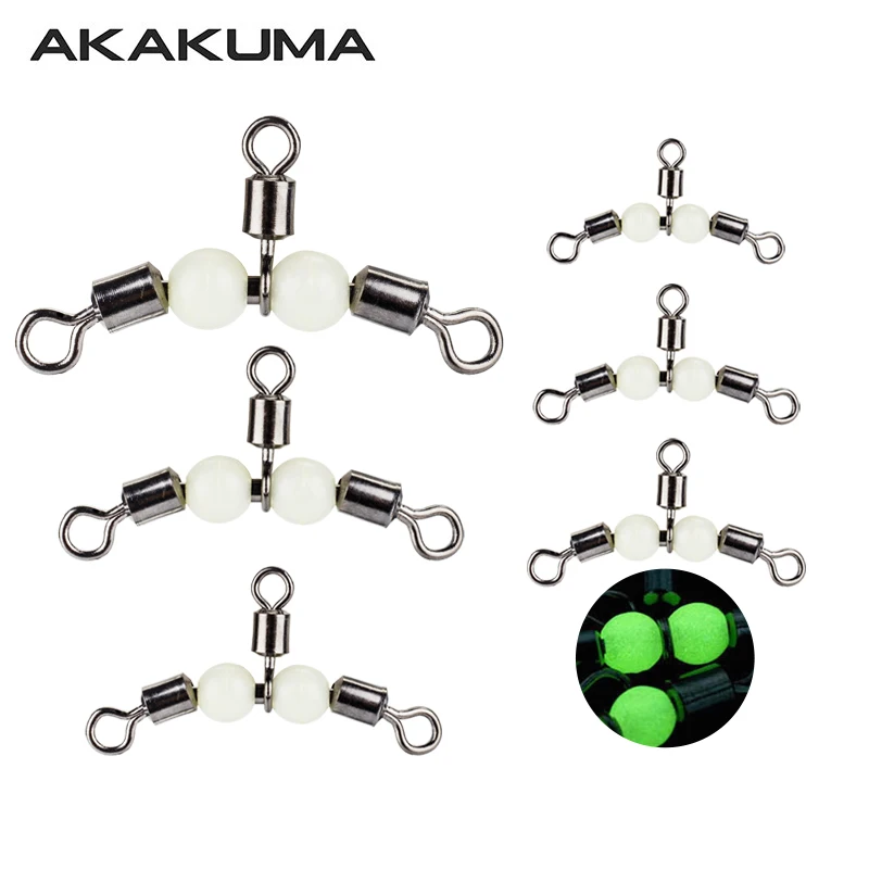 10PCS T-Turn Angelschnur Stecker Leuchtende 3-Wege Wirbel Angeln Roll Stecker Angeln Zubehör mit Glow perlen