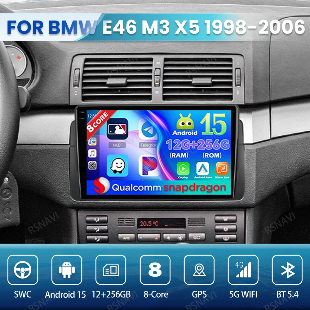 

Android 15 Car Radio For BMW E46 M3 X5 1998-2006 DVD BT Viedo Player Wireless Carplay Auto QLED Qualcomm Navigation Multimedia