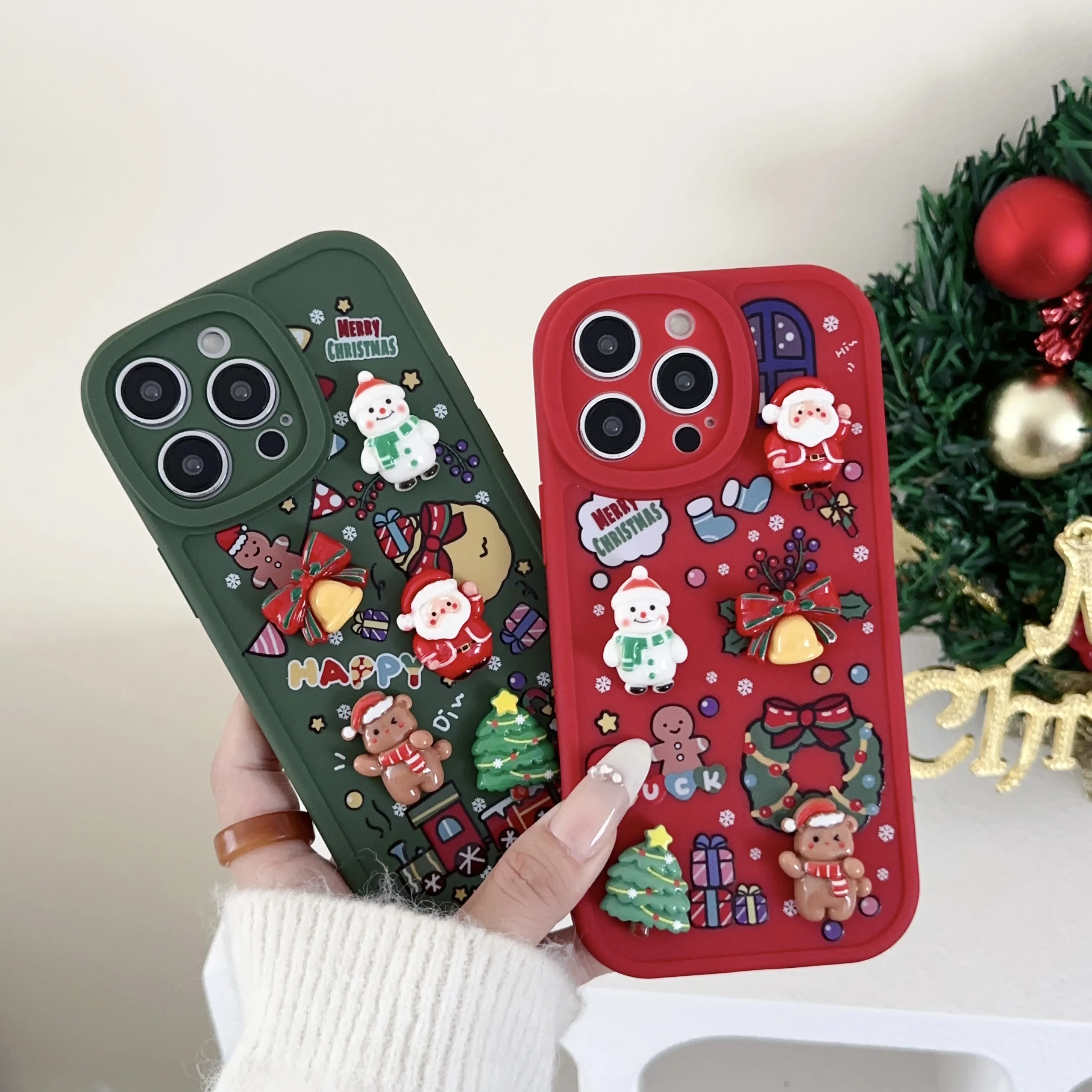 3D Christmas Pattern Phone Case For iPhone 16 15 14 13 12 11 Pro Max Plus X XR XS Max 7 8 Plus New Year Gift Soft Back Cover