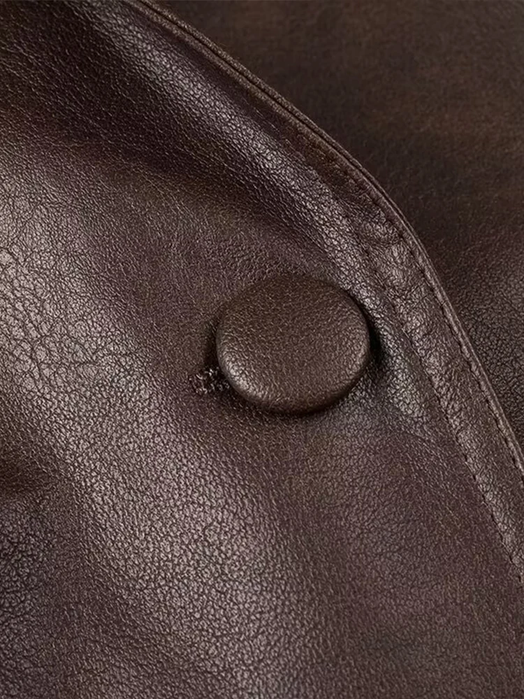 Estilo europeu nova moda feminina versátil temperamento cor sólida manga longa jaqueta de couro fino