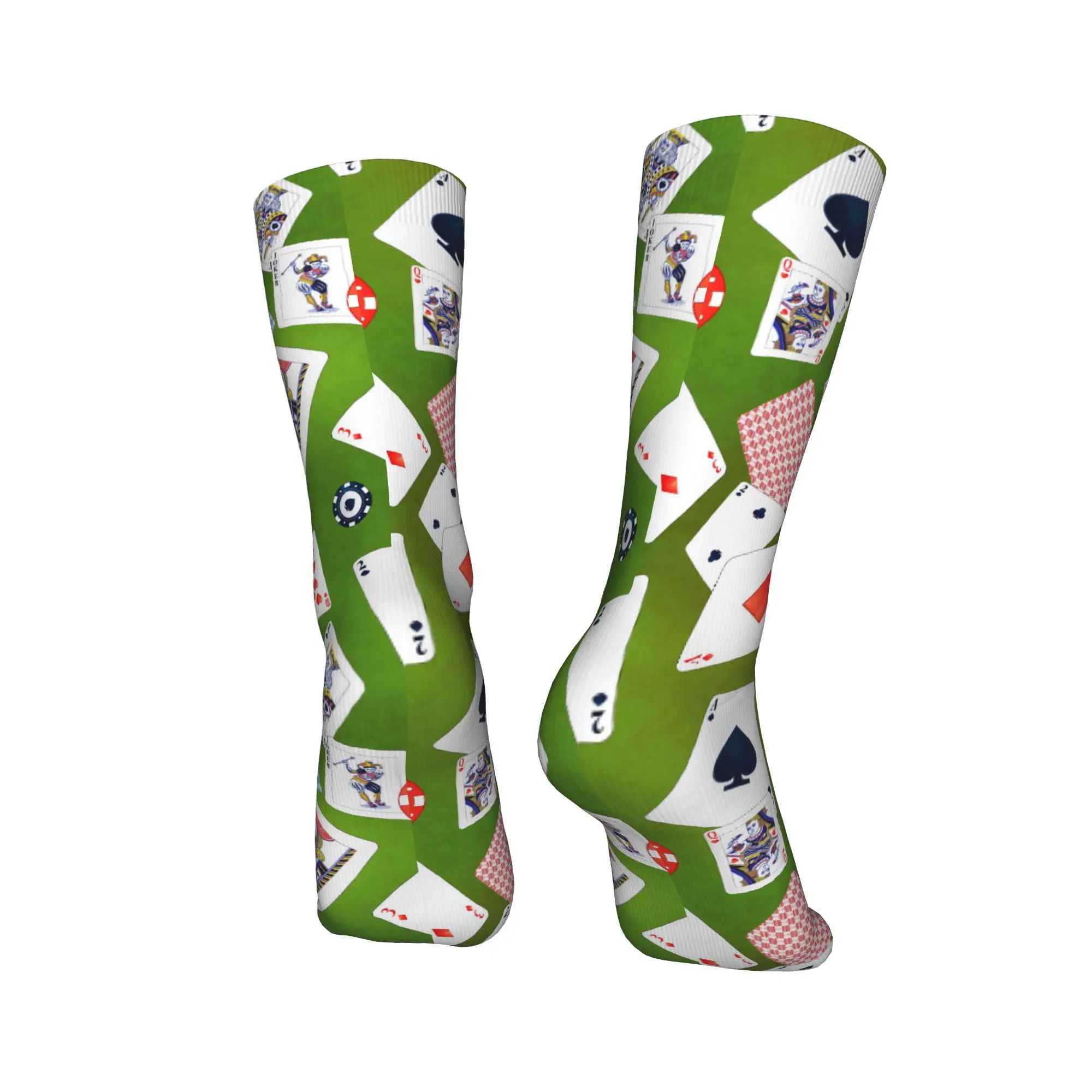 بطاقات البوكر ورقائق الكازينو على خلفية خضراء الجوارب جوارب الربيع القوطية الرجال لينة تنفس الجوارب المضادة للبكتيريا الجوارب