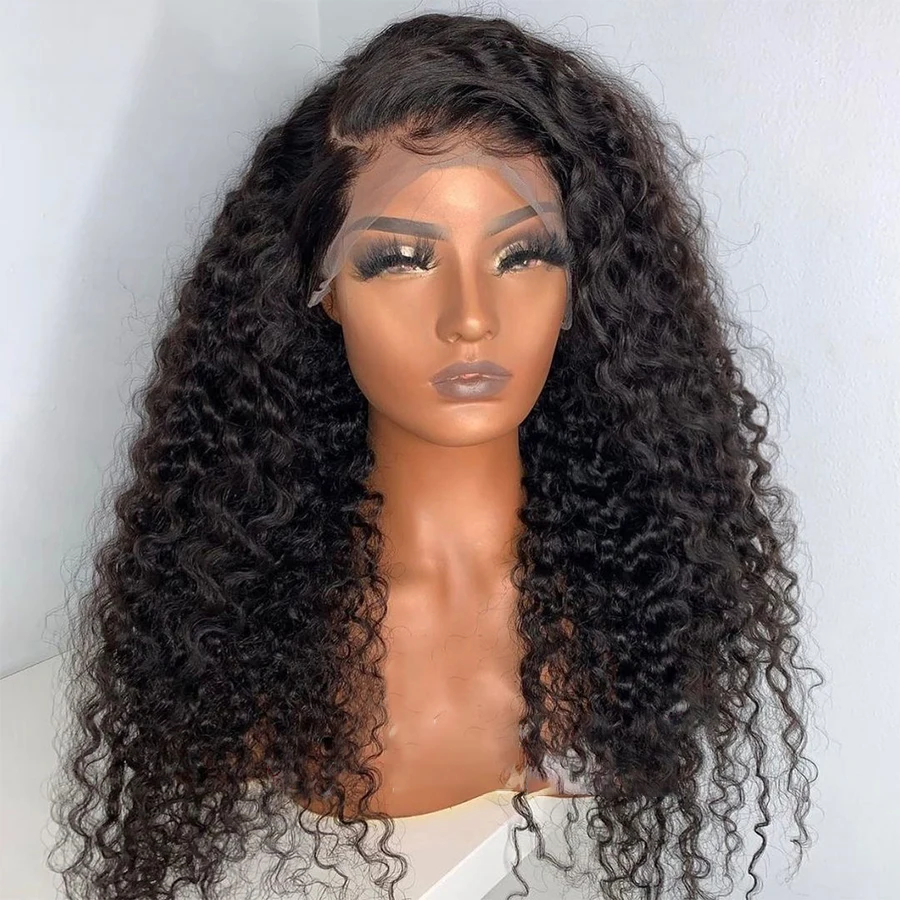 Perruque Lace Front Wig bouclée crépue sans colle, cheveux de bébé, préplumée, douce, noire naturelle, 26 pouces de long, densité 180, température de chaleur, 03/Cosplay