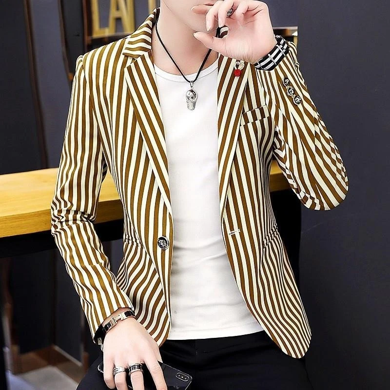 

Striped Single Breasted Jacket for Men Luxury Designer Man Suits and Blazers High Quality Menswear Casual Fashion 2025 Coats
