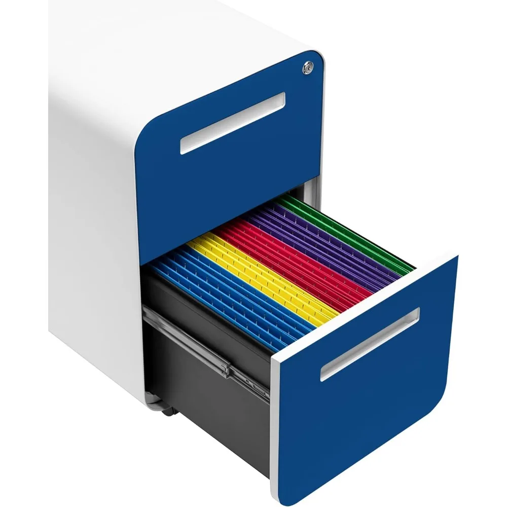 Szafka na dokumenty mobilna z 2 szufladami i zamkiem - Metalowa szafka pod biurko, na dokumenty Legal/Letter, na kółkach i z podstawą.