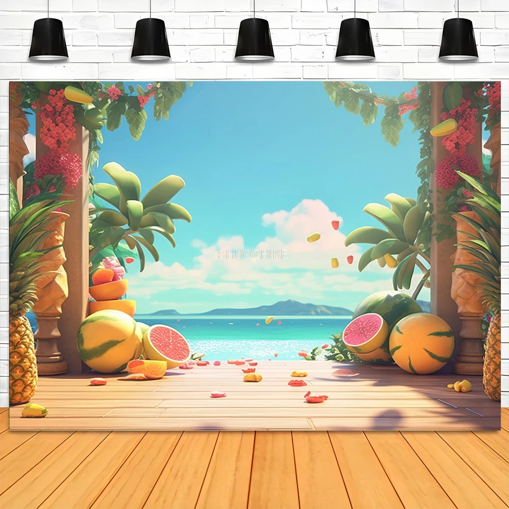 الصيف الشاطئ الرقمية المطبوعة خلفيات للتصوير الفوتوغرافي عطلة الاستوائية الأطفال طفل حفلة عيد ميلاد استوديو الصور خلفية RD-02