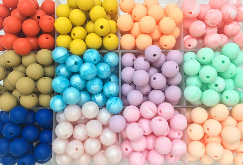 50 pcs 15MM Silicone Beads Round Jewelry Beads Loose Beads for Jewelry making DIY Necklace Bracelets Pen Accessories