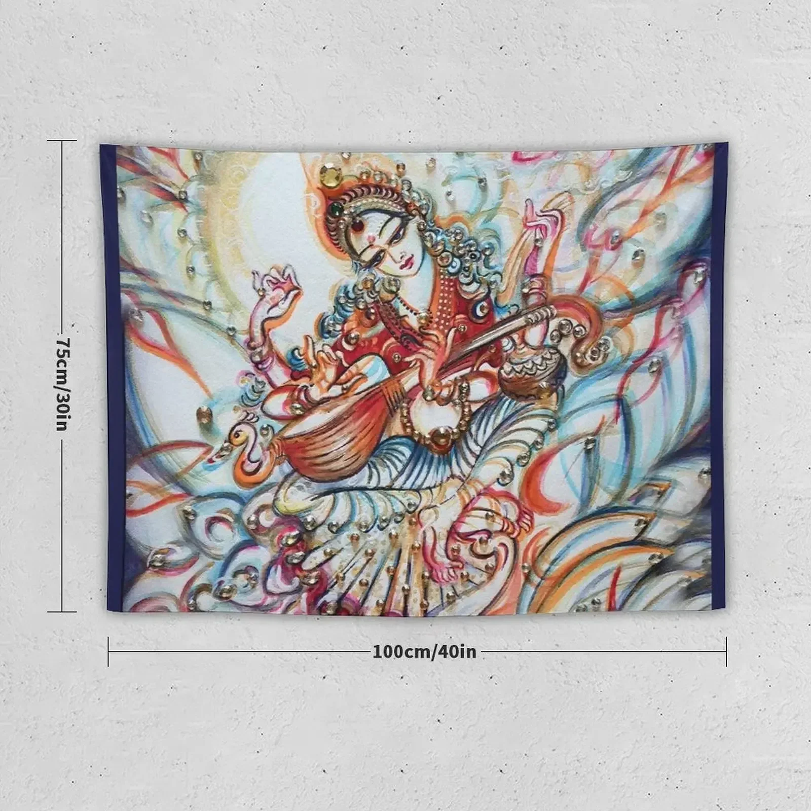 Saraswati in Cosmos Tapestry Wall Carpet Wall Art Tapestry