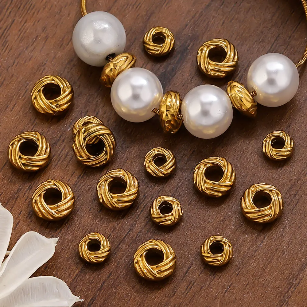 

10PCS Stainless Steel Weaving Ball Spacer Beads Striped Flower Golden Beads for DIY Bracelet Necklace Jewelry Making Accessories