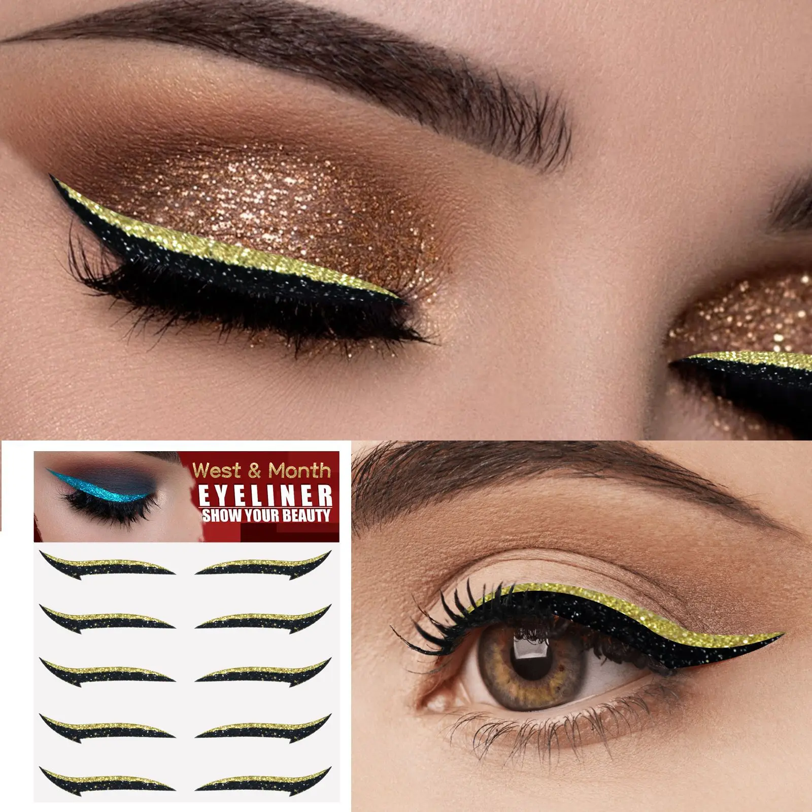 Pegatinas de delineador de ojos de color creativo a la moda, pegatinas de delineador de ojos portátiles para fiesta y club nocturno, kit de maquillaje para levantamiento de pestañas de cinco pares