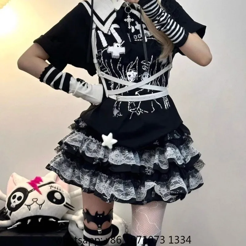 2025 Faldas Mujer De Moda Sweet Y2k Skirts Women Japanese Jupe A-line Cute Saia Summer Fashion Patchwork Lace Mini Skirt 27z052