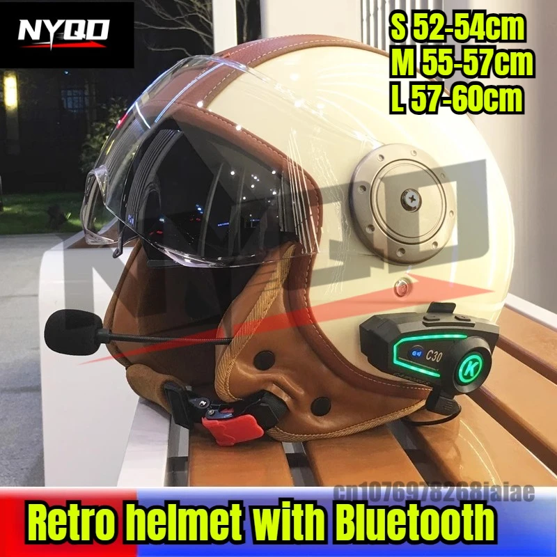 

Electric Motorcycle Double Mirror Smart Bluetooth Helmet Unisex 3C Retro Thermal Ear Protector Three-quarter Half Helmet