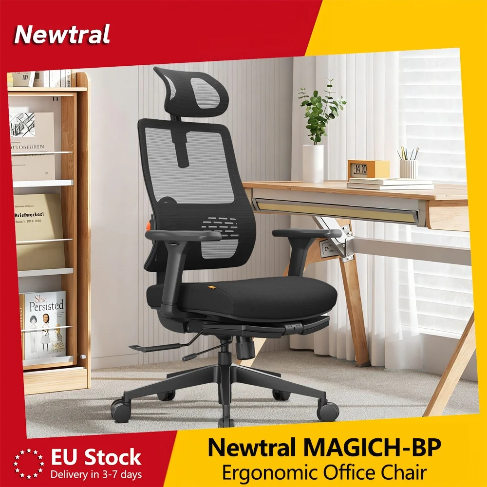 Newtral MAGICH-BP Sedia da Ufficio Ergonomica in Rete con Supporto Lombare Adattivo, Sedia da Gaming con Poggiapiedi, Braccioli e Poggiatesta Regolabili, Sedia Girevole da Scrivania