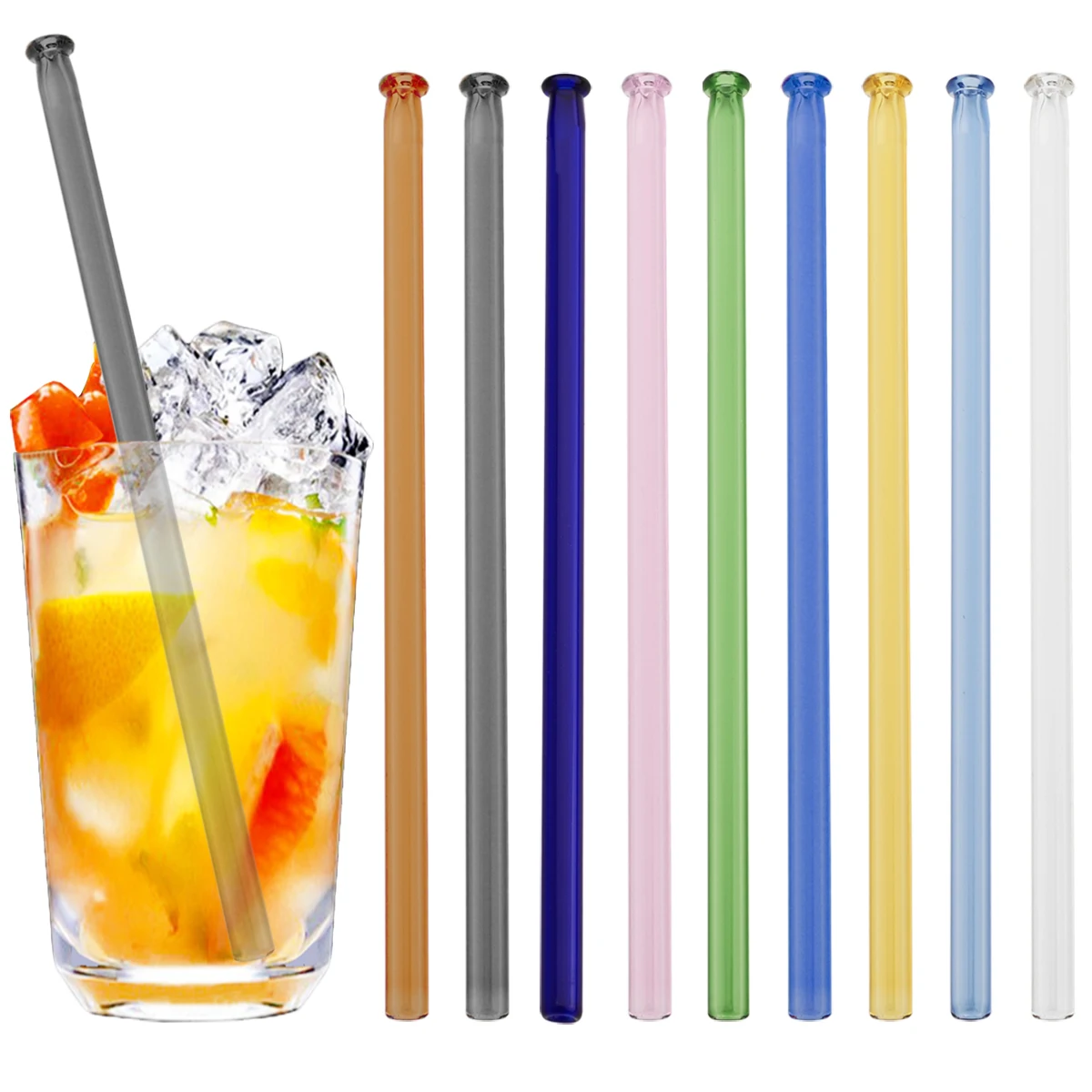 

5pcs High Borosilicate Glass Straw Sets Colorful Straight Glass Straw Milk Tea Juice Cocktail Straw with Brush Bar Accessories