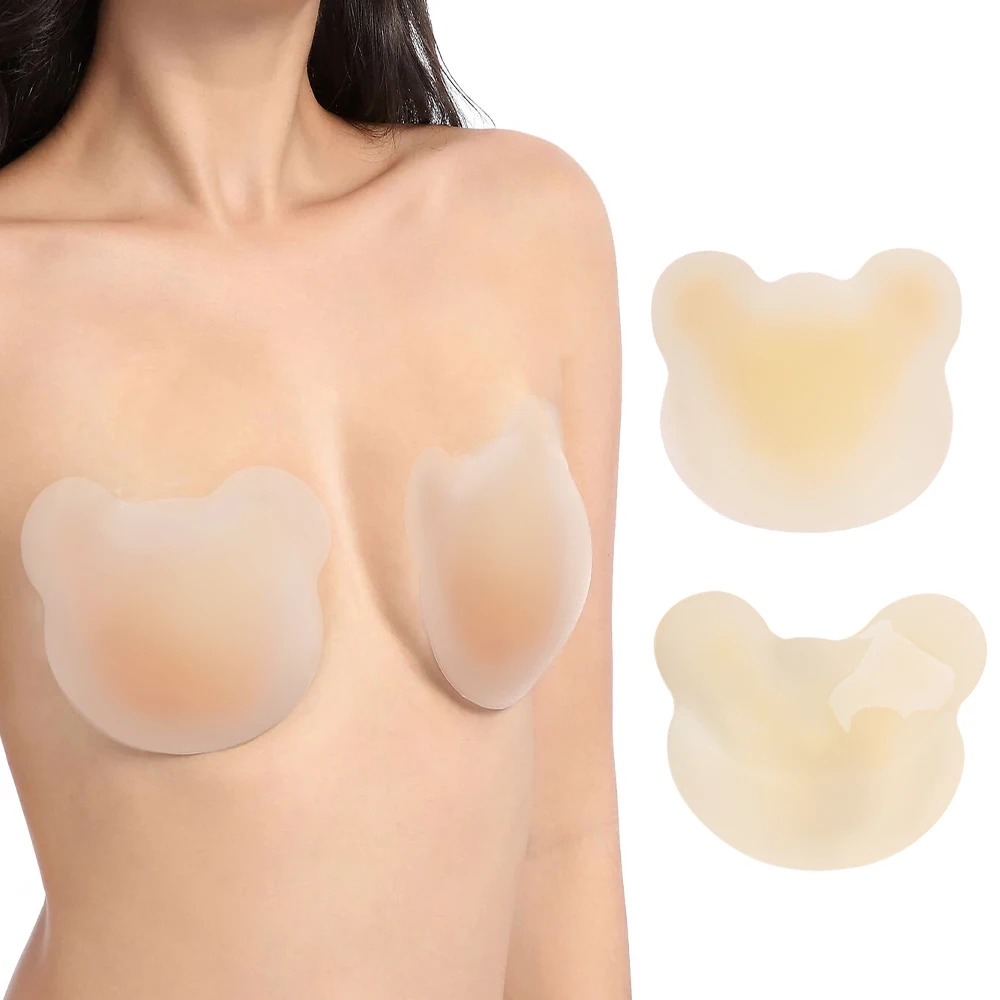 Nieuwe Siliconen Tepel Cover Herbruikbare Vrouwen Borst Beren Oren Lift Onzichtbare Pasteitjes Bh Vulling Borst Stickers Boob Pads Kleefstof