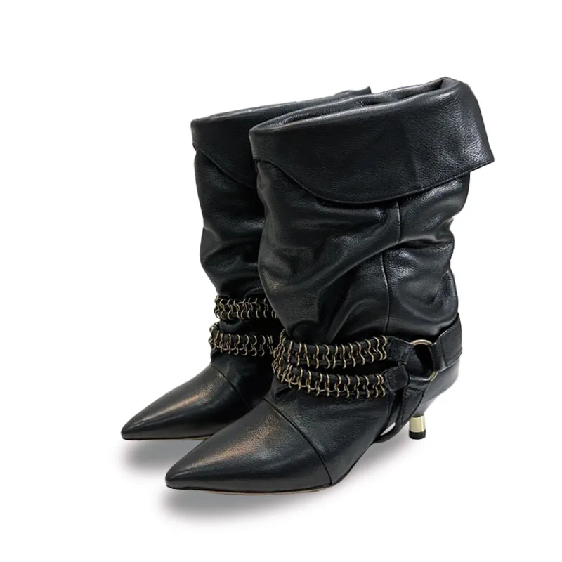 High Quality New Suede Cowhide Tassels Women Fashion Short Boots Pointed Toe High Heel  Women Genuine Leather Sole Ankle Boots