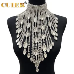 CuiEr SS28 Stunning Crystal AB Long Lrregular Tassel Necklace for Women Choker Jewelry Shiny Glass Rhinestones Wedding Accessory