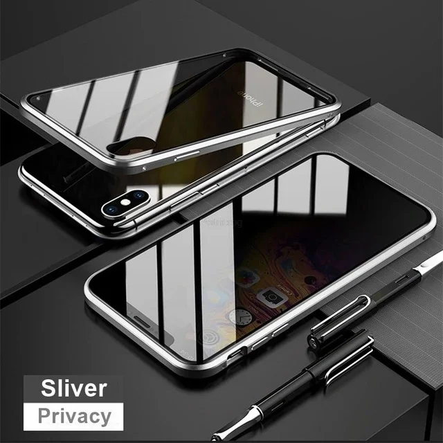 Magnetisch gehard glas Privacy Metal Case voor iPhone 15 14 13 12 XR 11 Pro MAX X 7 8 6 Plus 360 magneet Antispy beschermhoes