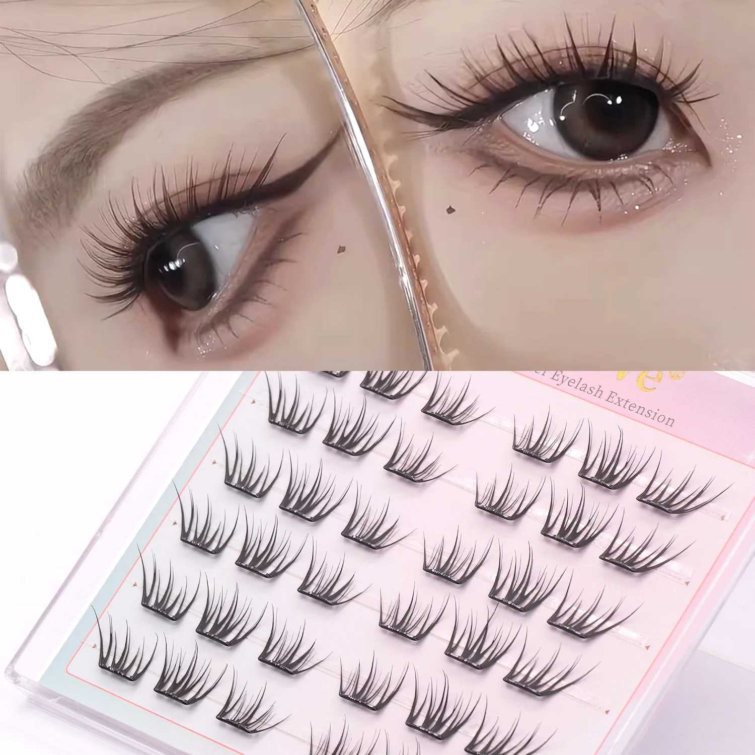 韓国製 防水 新入荷 6列 Cカール 混合長さ 自然な見た目 ソフト素材 セルフ接着 グルーフリー つけまつげ