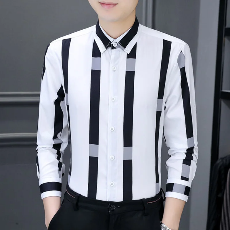 Fashion Lapel Button All-match Striped Business Shirts Men's Clothing 2023 Autumn New Oversized Casual Tops Loose Korean Shirt