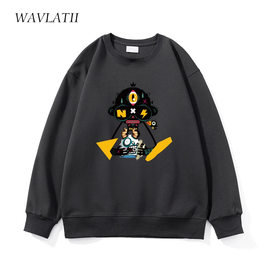 WAVLATII New Women Light Khaki Gothic Printed Sweatshirts Female Soft Casual Hoodie Unisex Spring Autumn Tops for Youngth WH2362