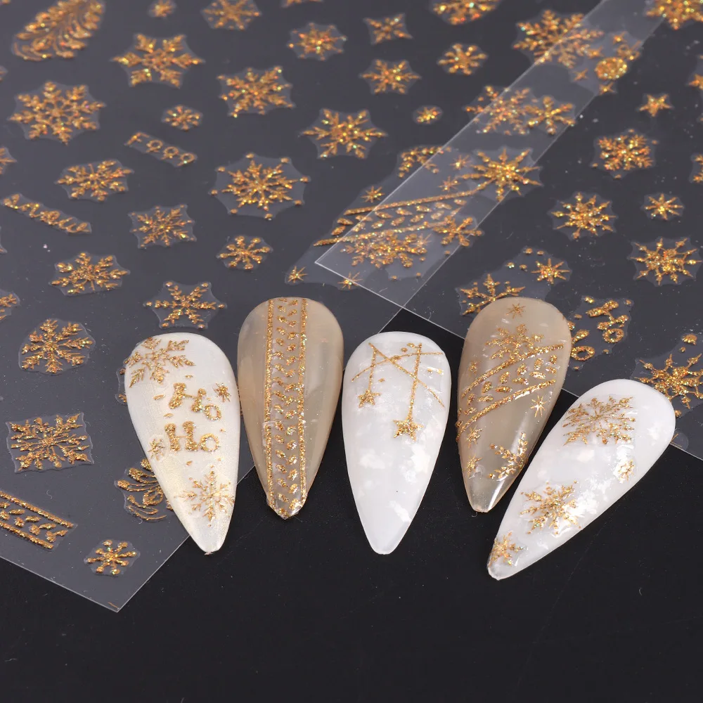 1PCS 3D Laser Snowflake Snowman Nail Stickers Winter Christmas Nail Art Decoration Gold Silver Christmas Tree Nail Art Stickers - 5