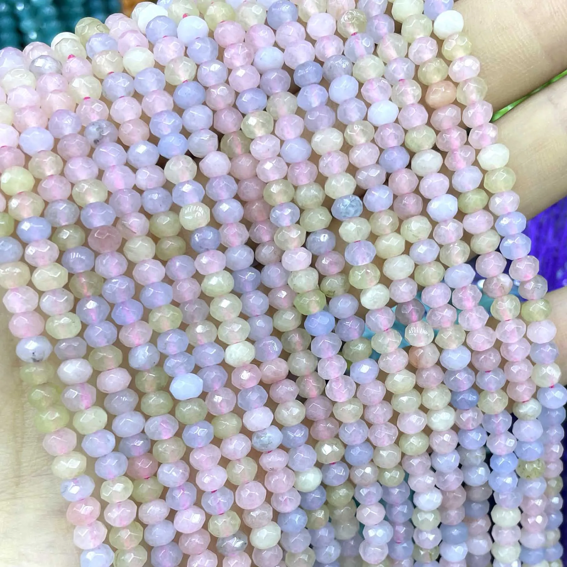 Natural Stone Faceted Flat Rondelle Spacer Beads Colorful Morganite Jades Chalcedony For Jewelry Making Diy Accessories 3X4MM