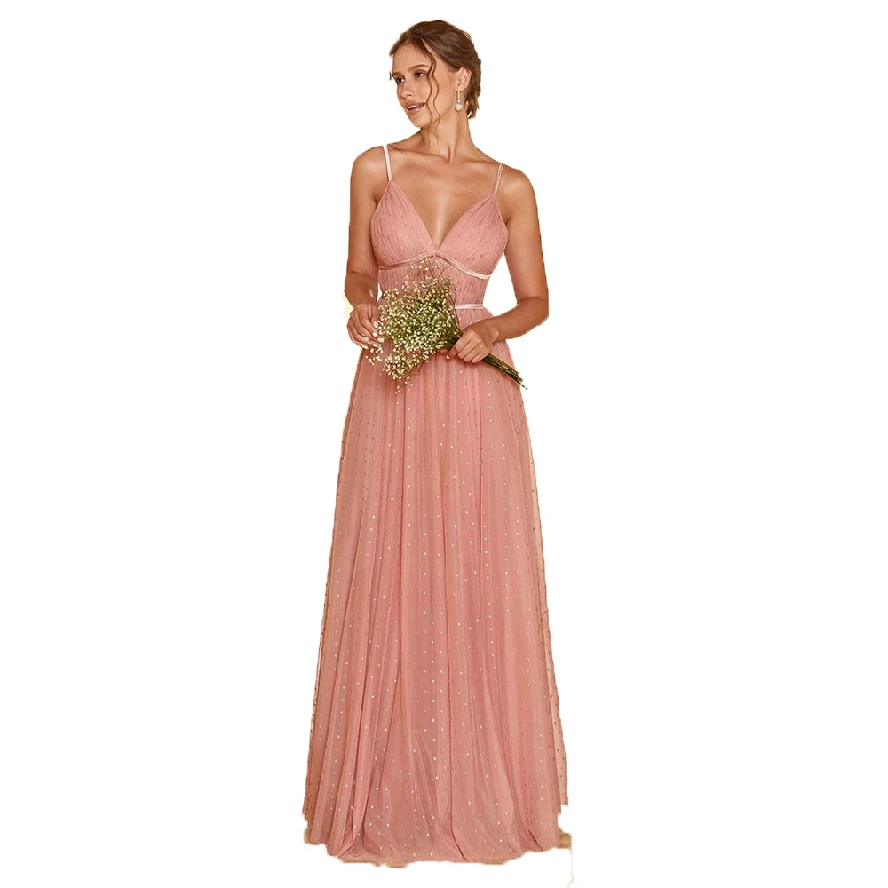 Muito simples rosa vestidos de dama de honra cinta de espaguete querida até o chão a linha elegante de alta qualidade vestidos de baile femininos