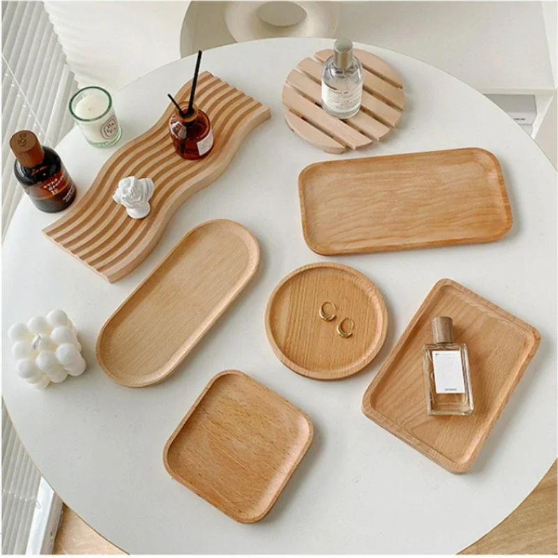 Beech Tray Solid Wood Storage Tray Wave Pattern Ins Photo Props Decoration Gourmet Cosmetics Photography Background Props