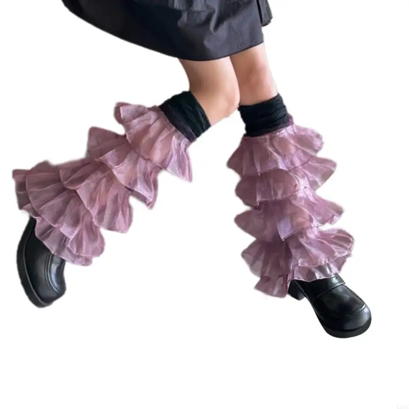 L5YC Scaldamuscoli in pizzo con volant da donna Maniche svasate in rete Calzini alti a coscia