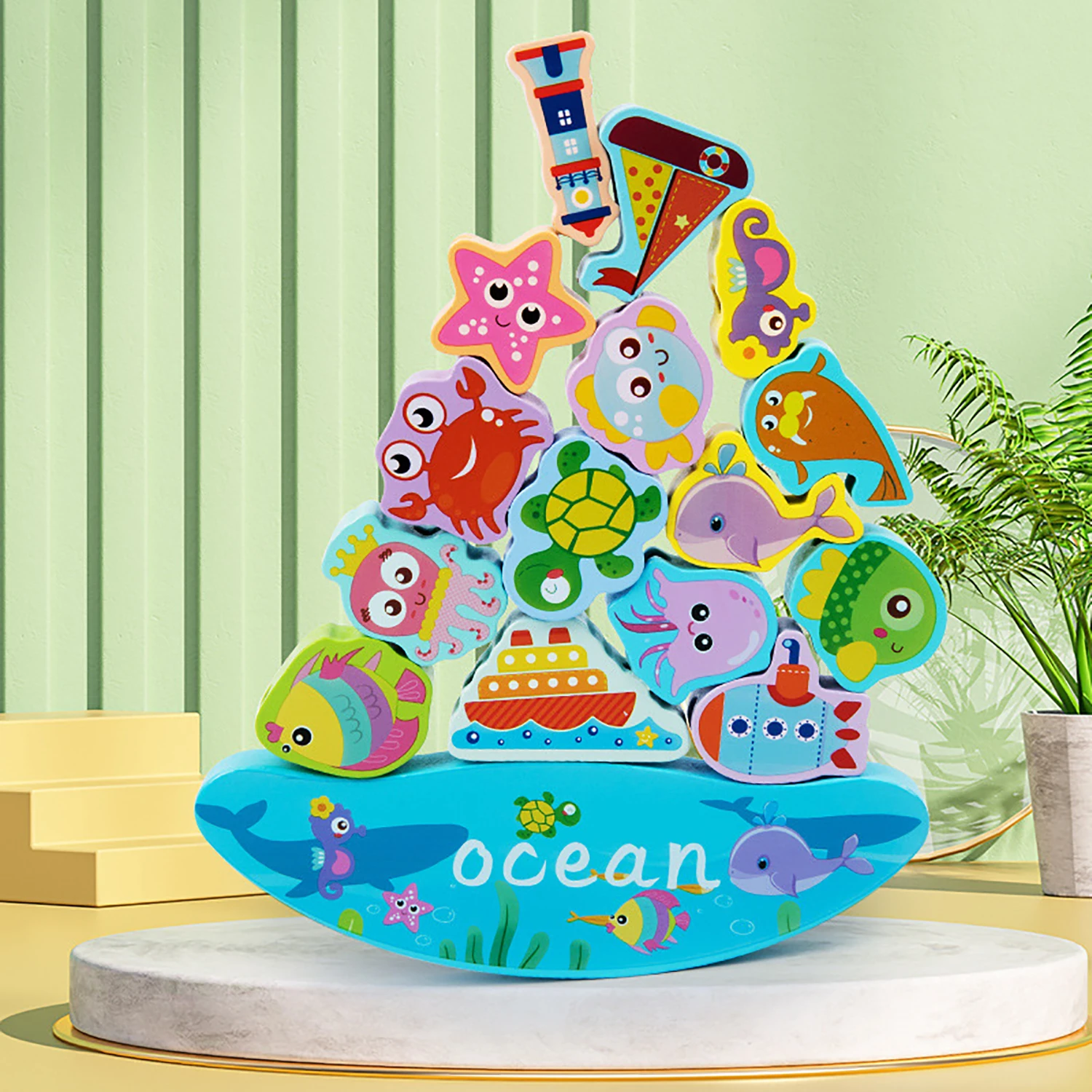 Corda oceanica in legno equilibrio impilabile puzzle per bambini alto coordinazione occhio mano esercizio educazione precoce giocattoli cognitivi