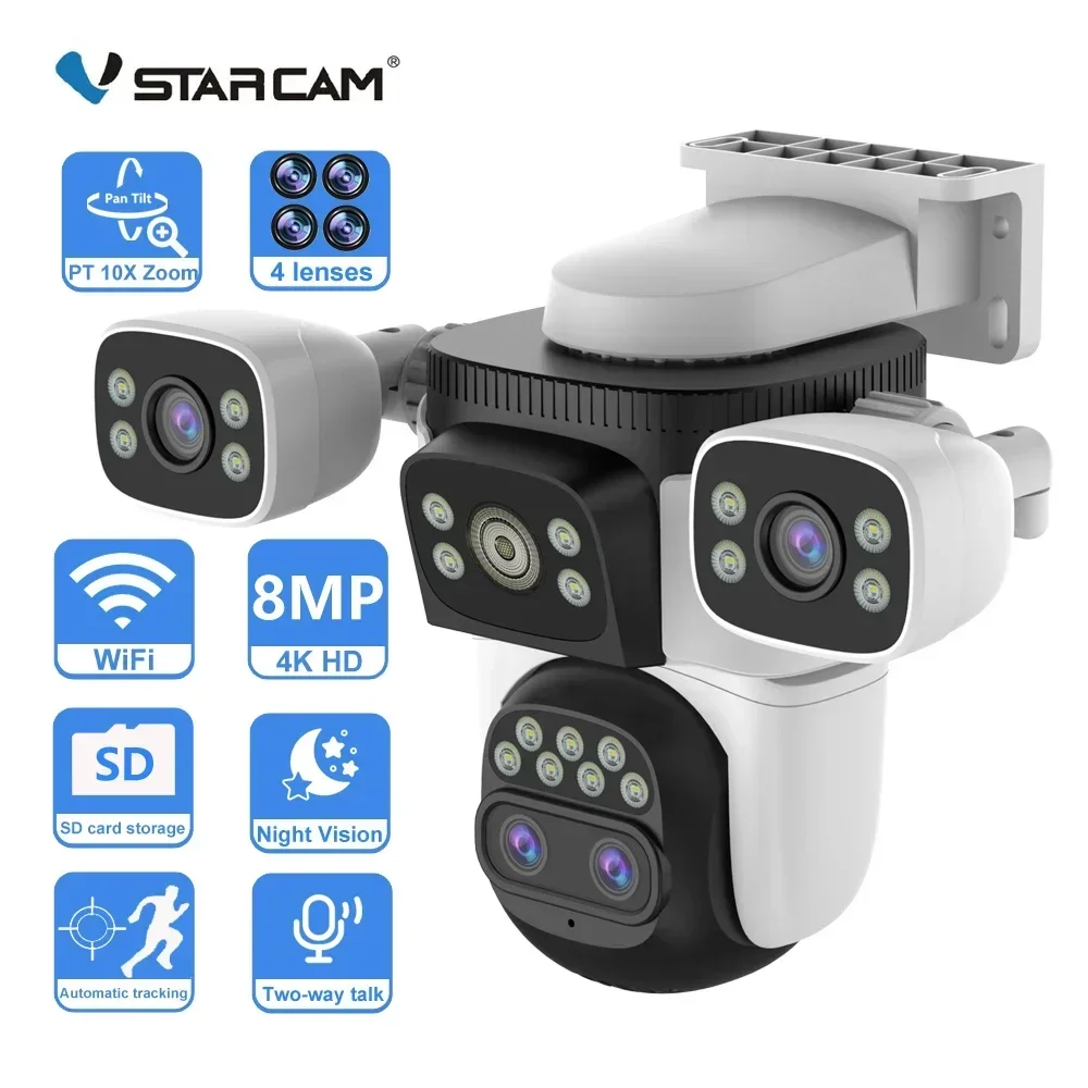 

Vstarcam 8MP 4K 10X Zoom 4 Lens 4-Screens WIFI IP Camera Outdoor Waterproof Smart Tracking PTZ Camera Video Surveillance Camera