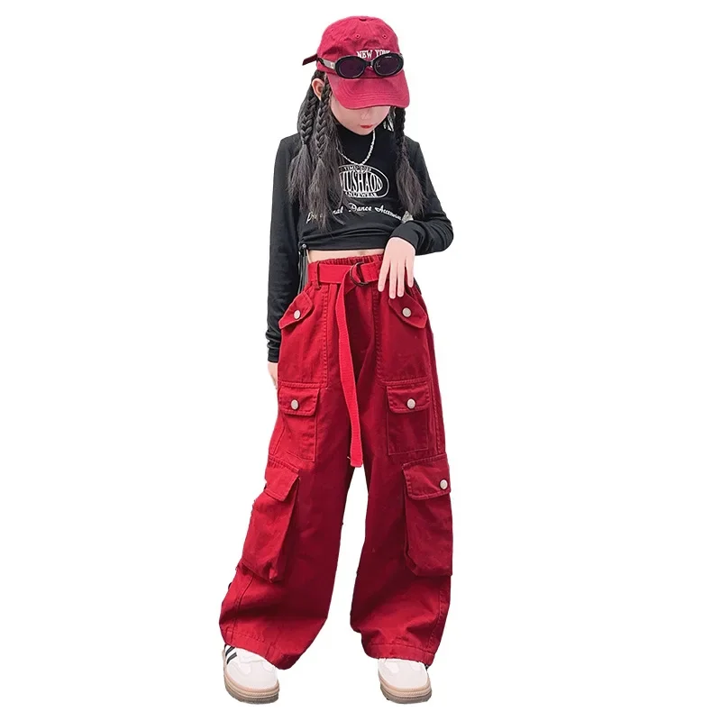 Teen Girls Cargo Pants Loose Casual Fashion Children Trousers Pockets Design Trendy Cool Streetwear Kids Pants 6 8 10 12 14 Year