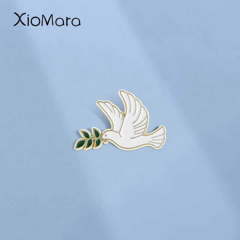 Dove of Peace Olive Branch Enamel Pins Custom World Peace Brooches Lapel Badges Clothes Animal Jewelry Gift for Kids Friends