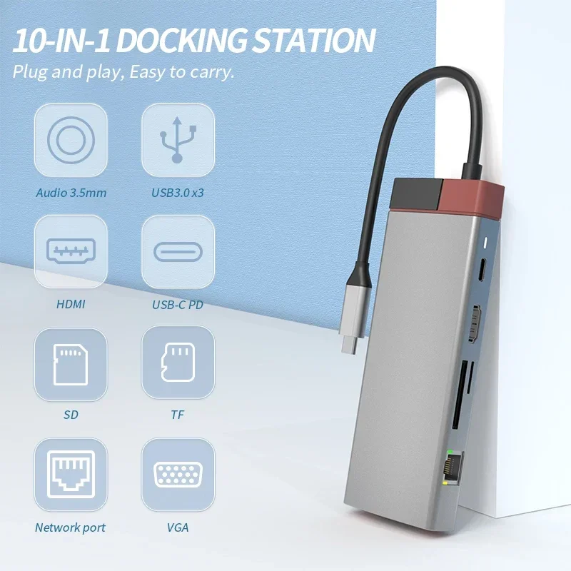USB C Hub type c لماك بوك M1 محول PD جهاز شحن محطة RJ45 HDMI متوافق TF/SD بطاقة Type-C الفاصل محول usb c hub