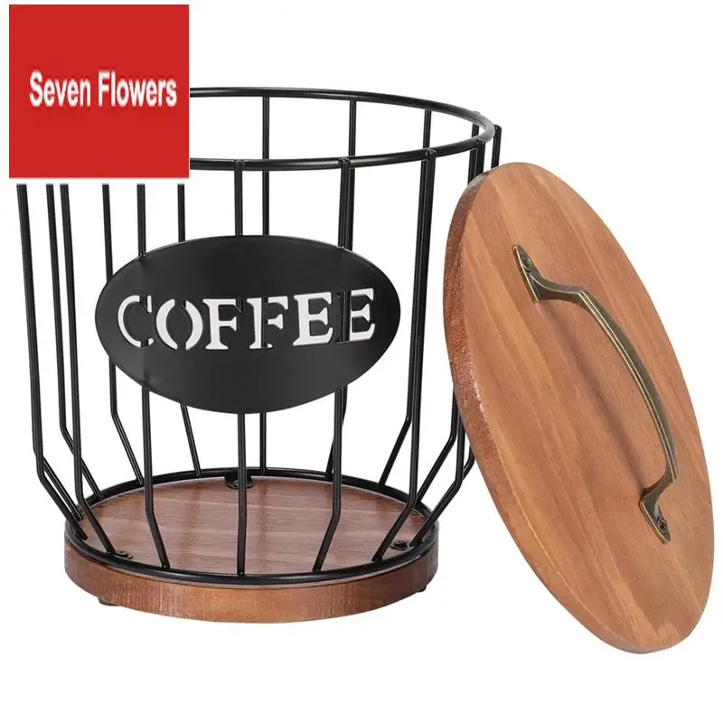 

Metal Coffee Filter Container Basket Large Capacity Wooden Rustic Coffee Pod Holder Coffee Bar Accessories Decor,Black