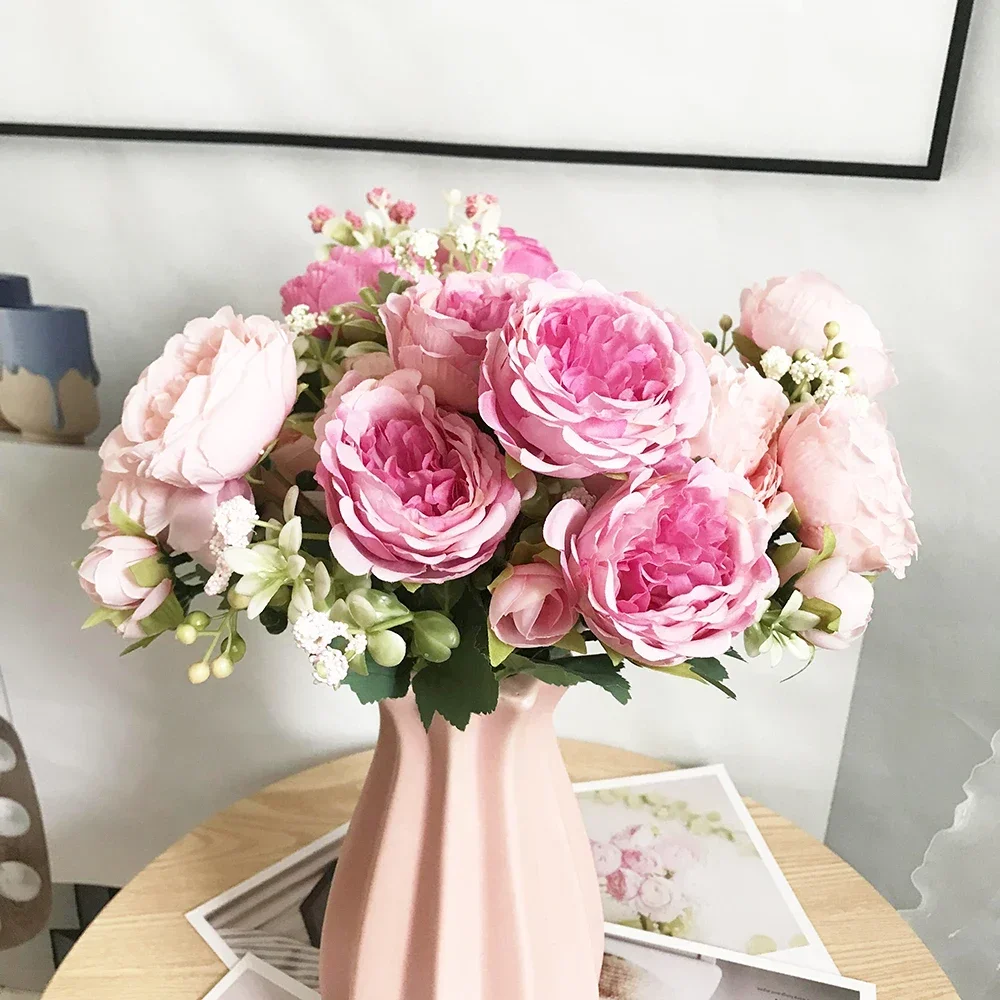 2022 Beautiful Rose Peony Artificial Silk Flowers Small bouquet flores Home Party Spring Wedding Decoration  Fake Flower