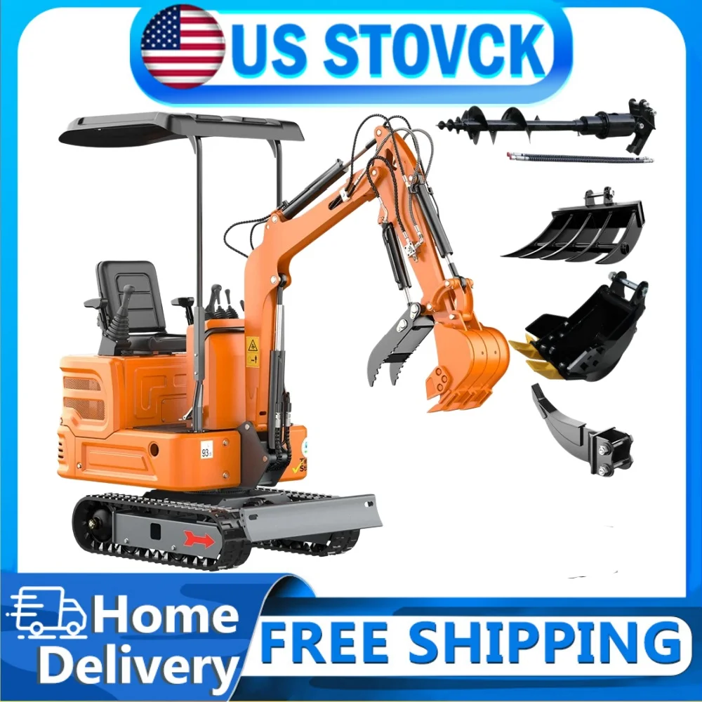 90% Pre-Assembled 5 IN 1 DIGMIGHT Mini Excavator B&S Engine 1Ton Pilot Control,3-Section Hydraulic System,Engine Tracked Crawler