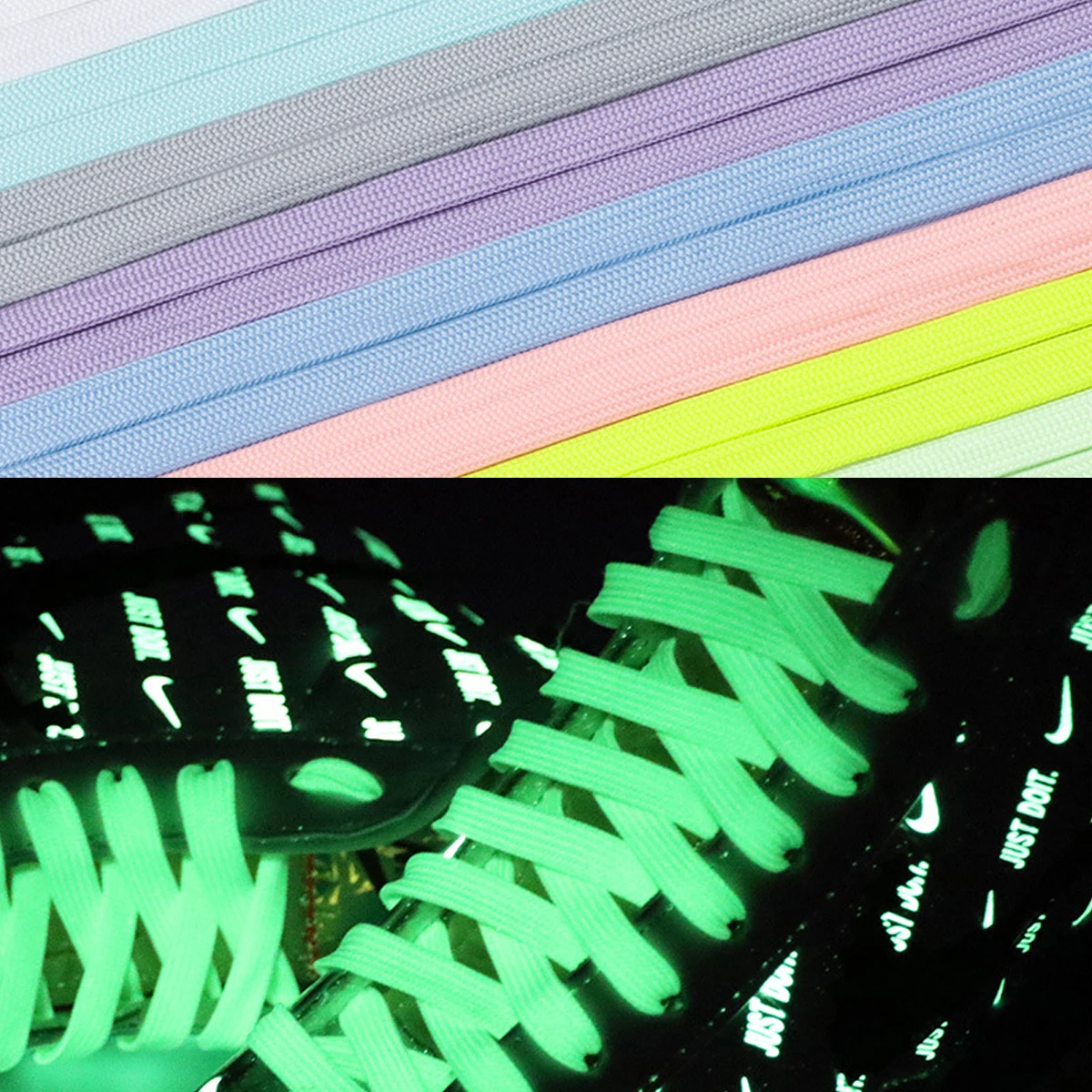 ‌Glow in the Dark Shoelaces - Fluorescent Athletic Laces for Canvas Shoes, Night Running & Sports, Durable Flat Laces