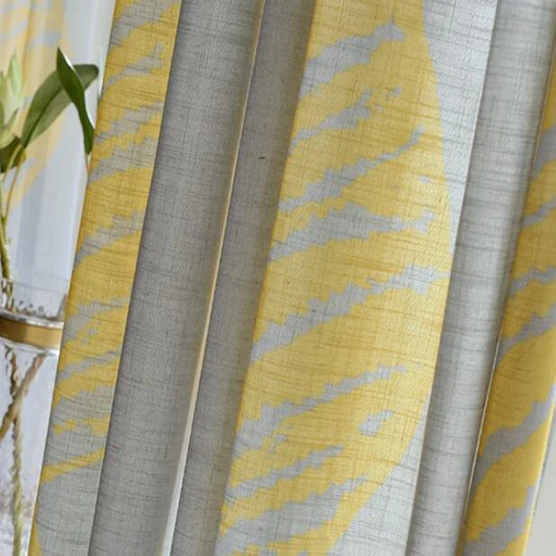 American Country-style Romeantic White Yellow Plantain Leaves Curtains for Living Room Grey Semi-shade Bedroom Fabric