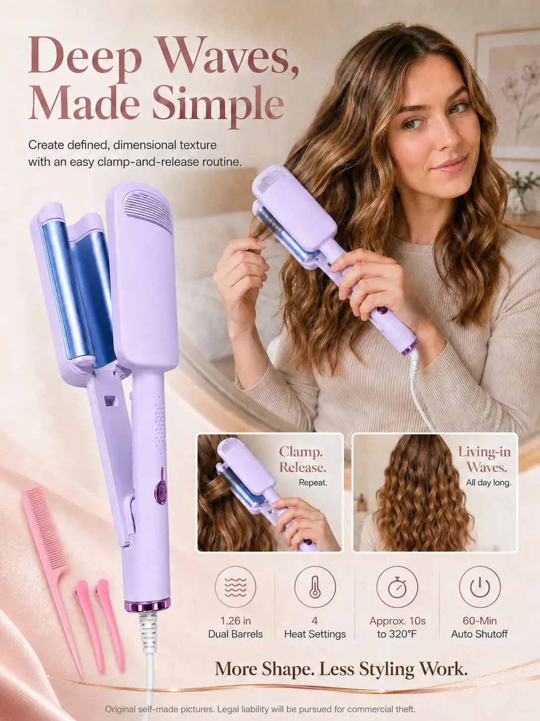 Pink Hair Crimper Iron, Ceramic Hair Curling Iron For Hair, Curly Hair Tools For Styling And Curly Hair Products For Women, Curly Hair Stuff, Curly Hair Product, Hair Salon Equipment, Hair Curlers, Hair Curler, sb260531095007135701489