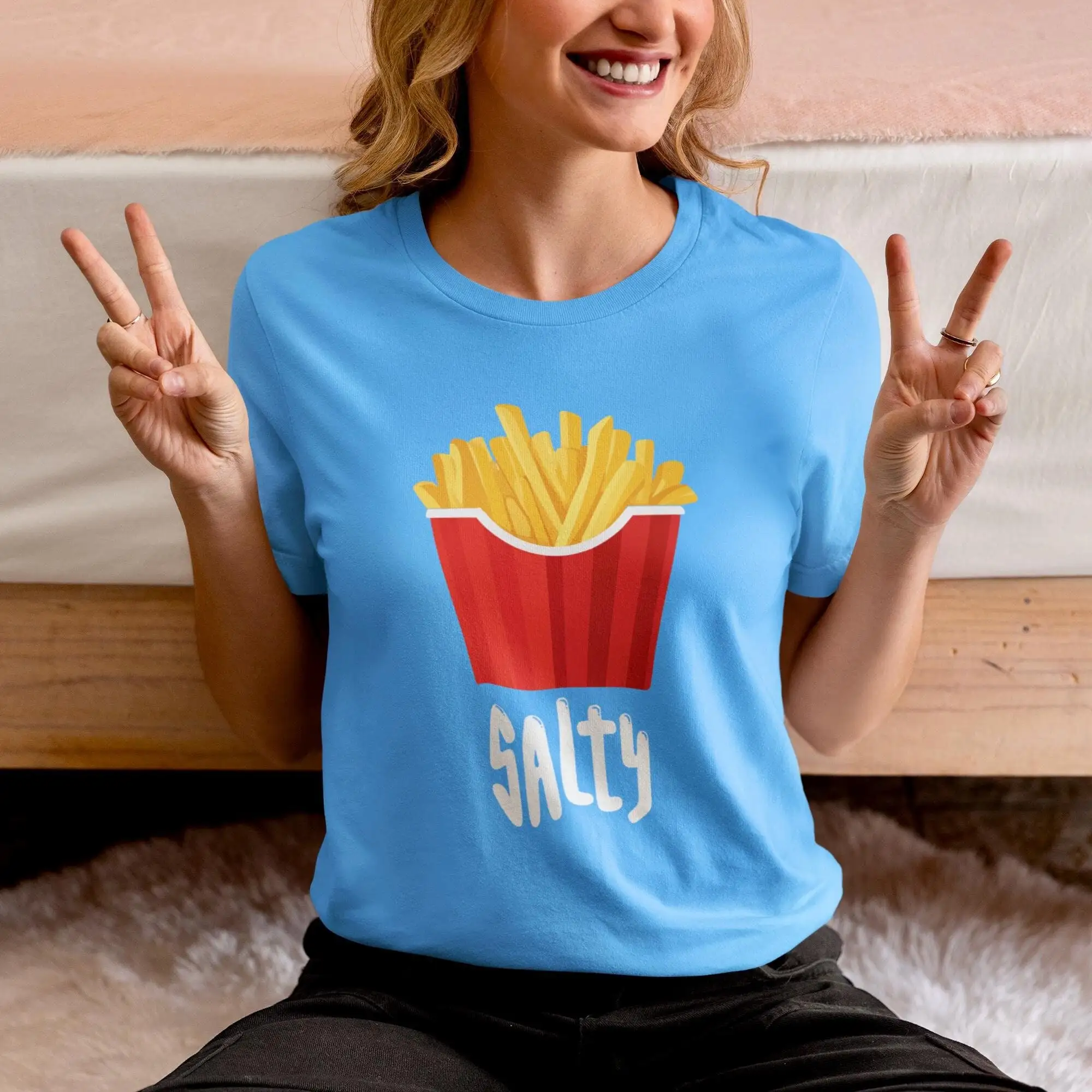 Funny Salty French Fries T Shirt Don Be a Beach Gen Z Dank Meme Sarcastic That Go Hard