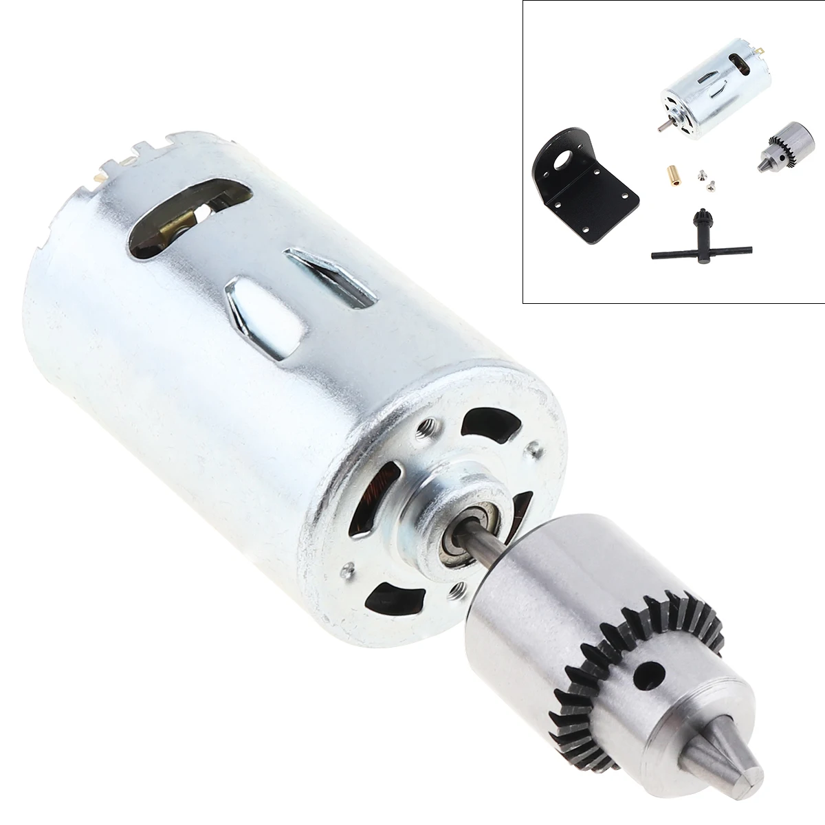 12V-36V 555 DC Motor Bench Drill Mini Hand Drill Sanding Gadgets with Chuck and Mounting Bracket Lathe Press Motor Tools Set