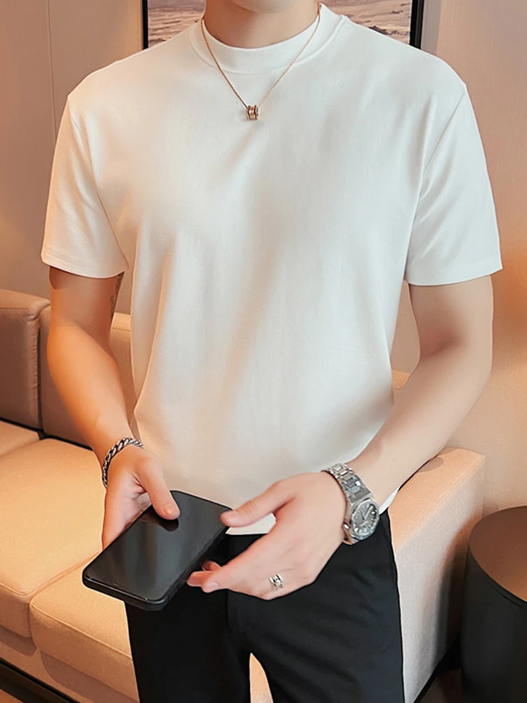 

White Heavyweight Short Sleeve T-Shirt Men's Summer 2024 New Simple Inner Wear Spring Autumn New Men's Fashion Base Shirt
