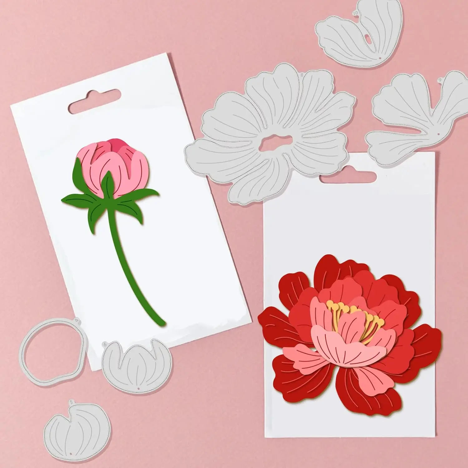 Peony Flower Cutting Dies Beautiful Peony Pattern Carbon Steel Stencil Template Peony Leaves Die Cuts Metal Crafting Dies